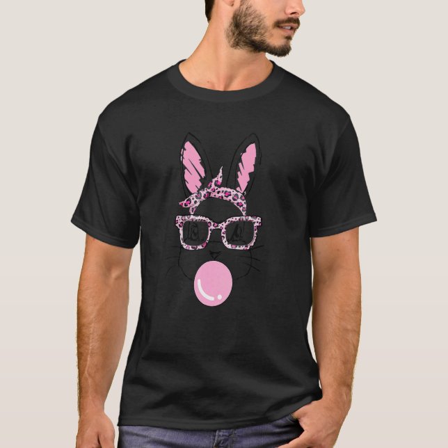 Bunny Face Leopard Glasses Bubble Gum Easter Day G T-Shirt (Front)