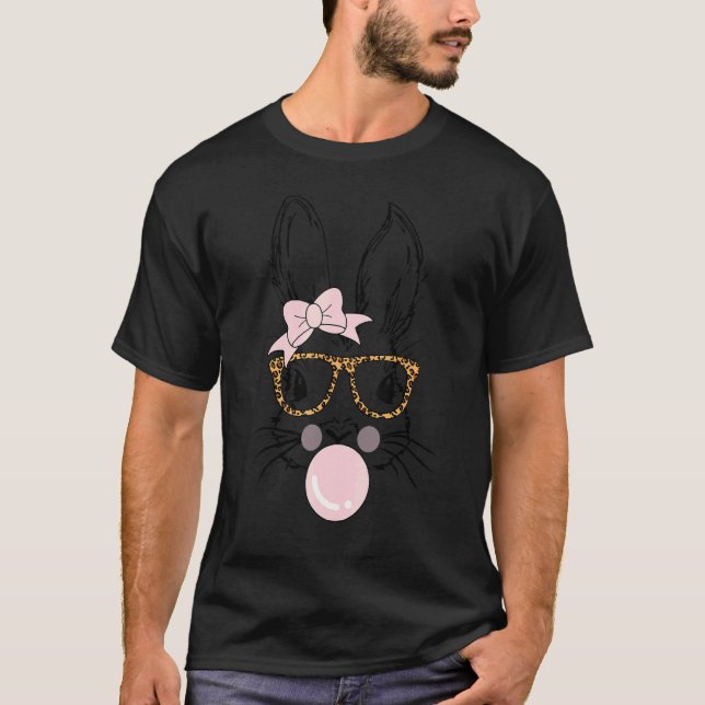 Bunny Face Leopard Glasses Bubble Gum Easter Day G T-Shirt (Front)