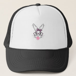 Bunny Face Leopard Glasses Bubble Gum Easter Day G Trucker Hat