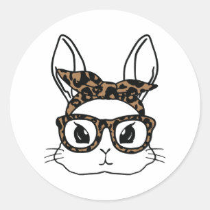 Bunny Face Leopard Glasses Easter Day Girls Kids Classic Round Sticker