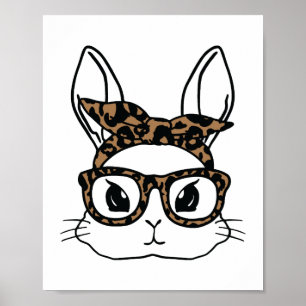 Bunny Face Leopard Glasses Easter Day Girls Kids Poster
