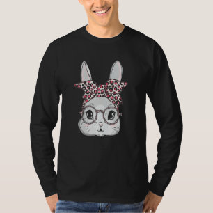 Bunny Face Leopard Glasses Headband Happy Easter D T-Shirt