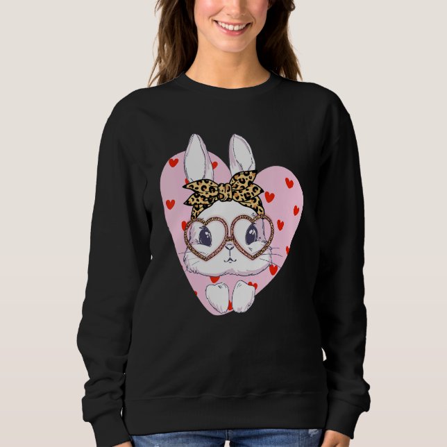 Bunny Face Leopard Glasses Red Heart Happy Easter  Sweatshirt (Front)
