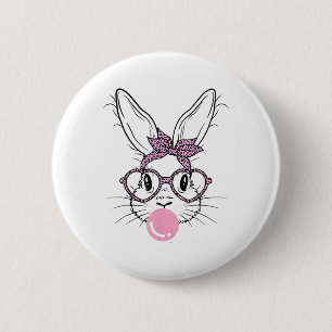 Bunny Face Leopard Gles Bubble Gum Easter Day Girl 6 Cm Round Badge