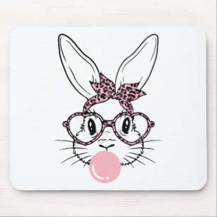 Bunny Face Leopard Gles Bubblegum Easter Day Girl  Mouse Mat