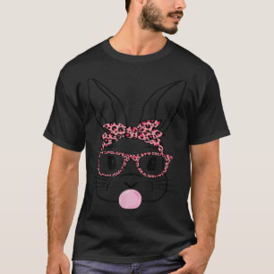 Bunny Face Pink Leopard Glasses Bubblegum Easter D T-Shirt