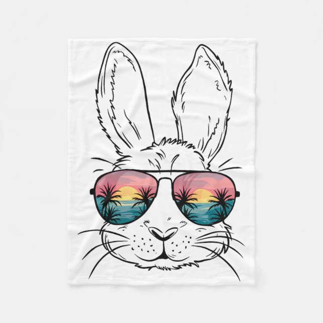 Bunny Face Rabbit Sungles Beach Summer Vacation Ea Fleece Blanket (Front)