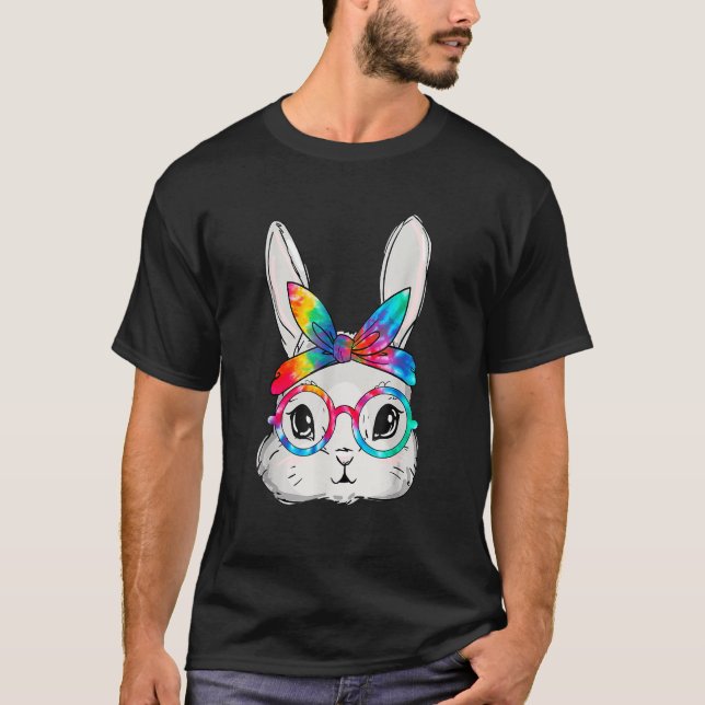 Bunny Face Sunglasses Tie Dye Glasses Headband Eas T-Shirt (Front)