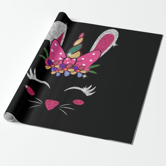 Bunny Face Unicorn Cute Easter Wrapping Paper (Unrolled)