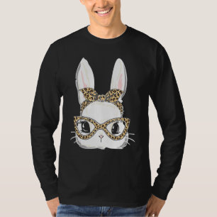 Bunny Face Wearing Leopard Glasses Girls Kids Fun T-Shirt
