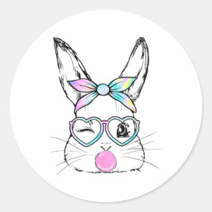 Bunny Face Wink Eyes Bandanna Heart Gles Bubblegum Classic Round Sticker