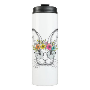 Bunny Face With Cute Easter Rabbit Floral Glasses Thermal Tumbler