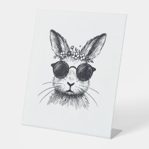 Bunny Face with Flower Crown Easter Day for Women Pedestal Sign
