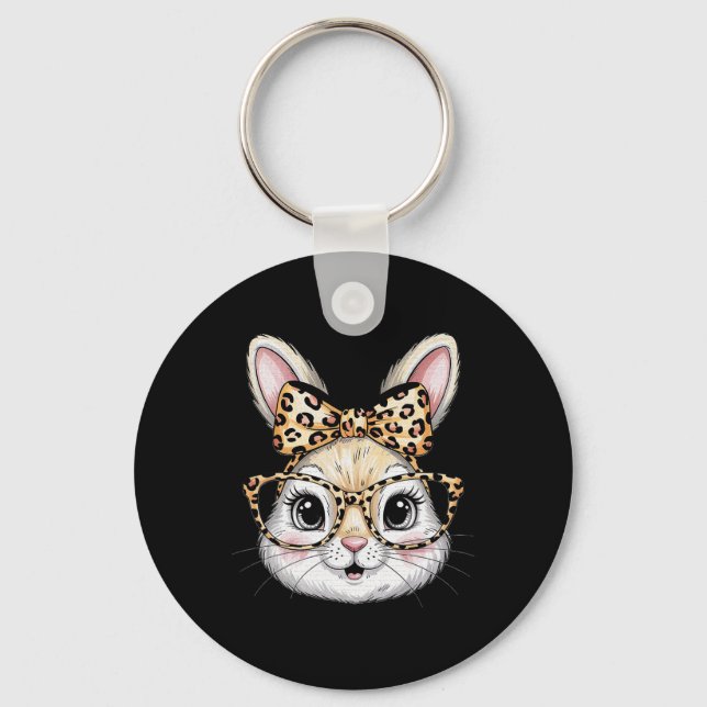 Bunny Face With Gles Ndana Leopard Rabbit Easter D Key Ring (Front)