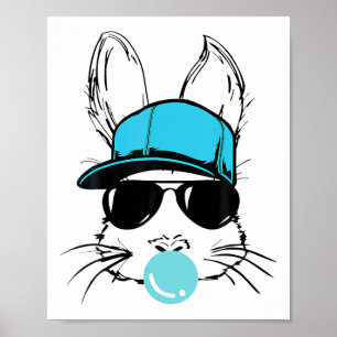 Bunny Face With Hat Sungles Bubble Gum Easter Day Poster