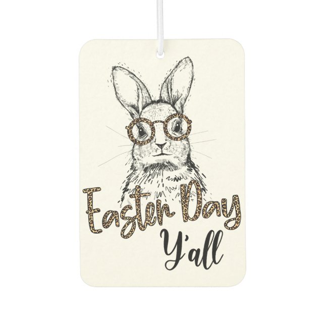 bunny face with leopard glasses easter day yall s  car air freshener (Front)