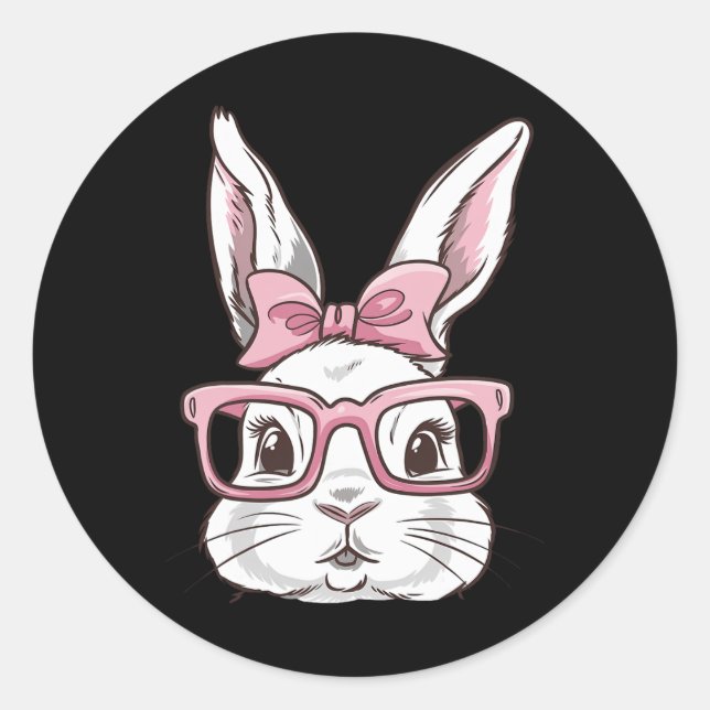 Bunny Face With Pink Sungles Bow Tie Easter Day Gi Classic Round Sticker (Front)