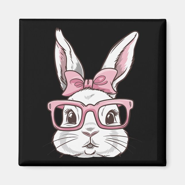 Bunny Face With Pink Sungles Bow Tie Easter Day Gi Magnet (Front)