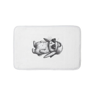 Bunny Face With Sunglasses Cap Easter Day for Boys Bath Mat