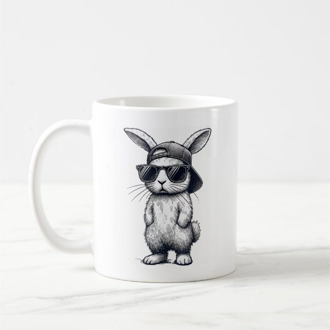 Bunny Face with Sunglasses Cap Easter Day for Boys Coffee Mug (Left)
