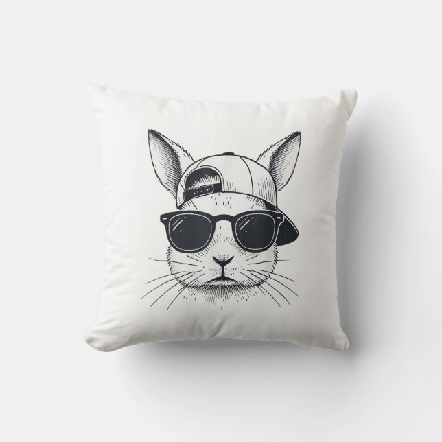 Bunny Face with Sunglasses Cap Easter Day for Boys Cushion (Front)