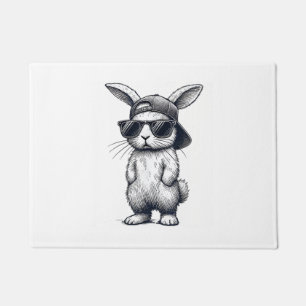 Bunny Face with Sunglasses Cap Easter Day for Boys Doormat