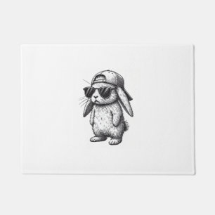 Bunny Face With Sunglasses Cap Easter Day for Boys Doormat