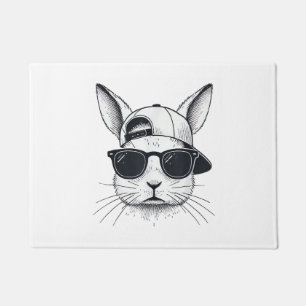 Bunny Face with Sunglasses Cap Easter Day for Boys Doormat