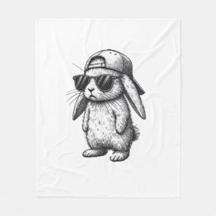 Bunny Face With Sunglasses Cap Easter Day for Boys Fleece Blanket