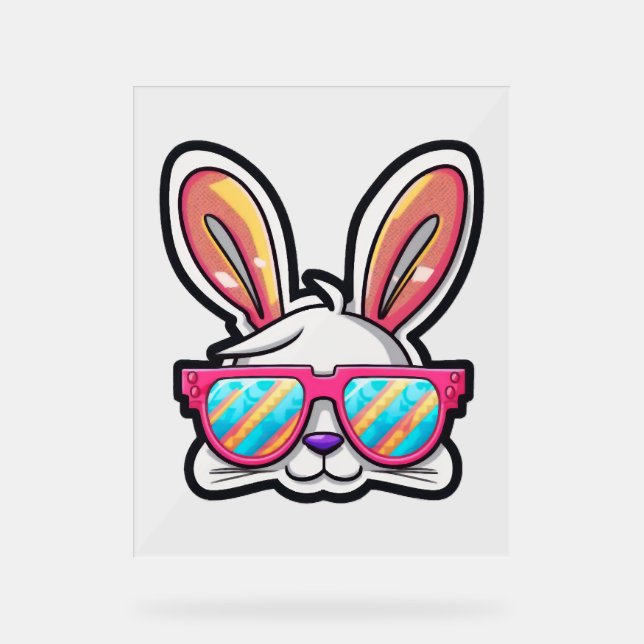 bunny face with sunglasses easter day   acrylic sign (Front)
