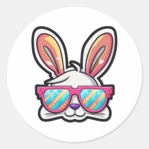 bunny face with sunglasses easter day classic round sticker