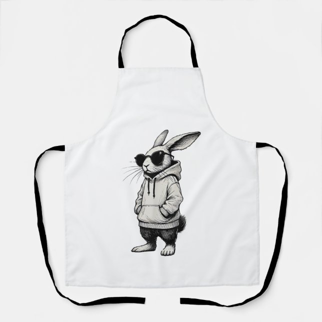 Bunny Face with Sunglasses Easter Day for Boys Men Apron (Front)