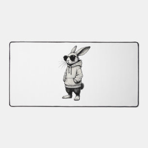 Bunny Face with Sunglasses Easter Day for Boys Men Desk Mat