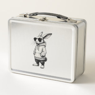 Bunny Face with Sunglasses Easter Day for Boys Men Metal Lunch Box