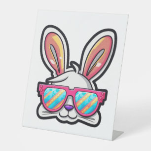 bunny face with sunglasses easter day   pedestal sign