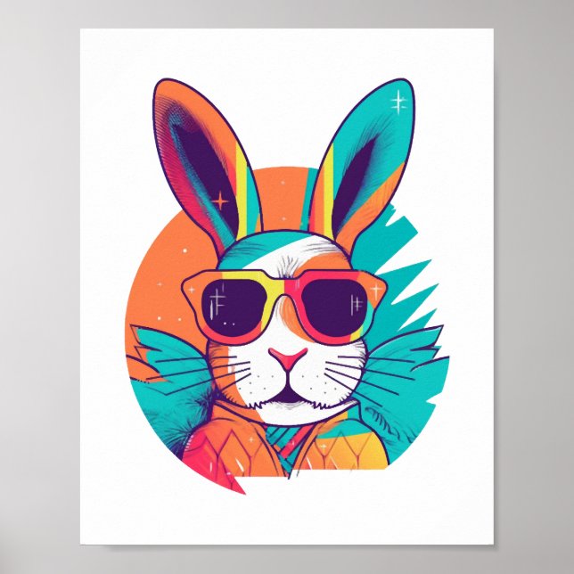 Bunny Face With Sunglasses For Boys Men Kids   Poster (Front)