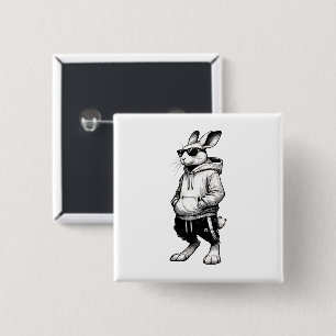 Bunny Face With Sunglasses Happy Easter Day 15 Cm Square Badge