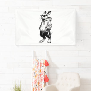 Bunny Face With Sunglasses Happy Easter Day Banner
