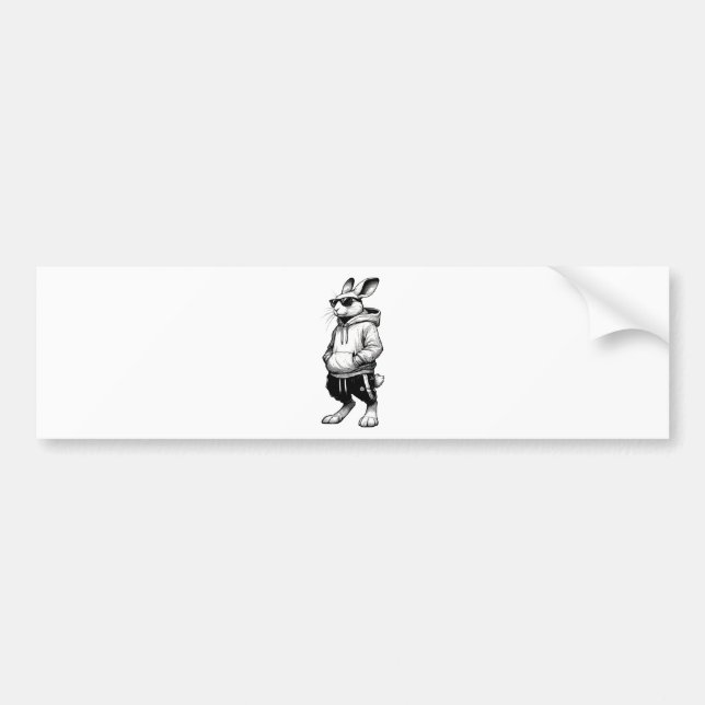 Bunny Face With Sunglasses Happy Easter Day Bumper Sticker (Front)