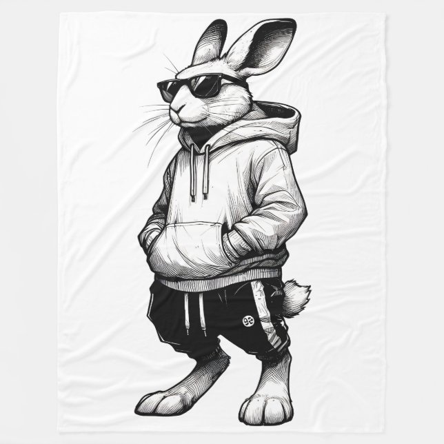 Bunny Face With Sunglasses Happy Easter Day Fleece Blanket (Front)