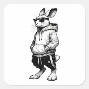 Bunny Face With Sunglasses Happy Easter Day Square Sticker