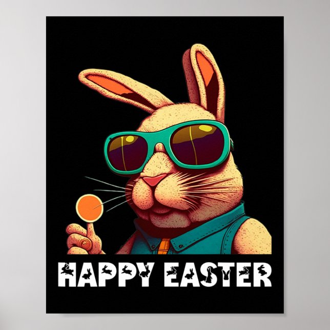 Bunny Face With Sungles Boys Men Kids Women Easter Poster (Front)