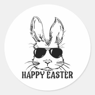 Bunny Face With Sungles For Boys Men Kids Easter D Classic Round Sticker
