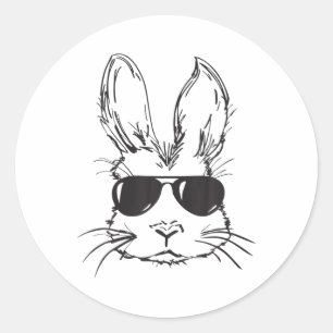 Bunny Face With Sungles For Boys Men Kids Easter D Classic Round Sticker
