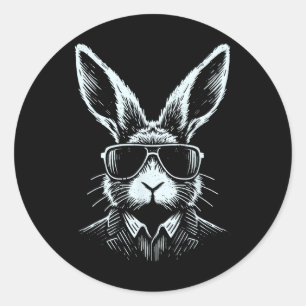 Bunny Face With Sungles For Boys Men Kids Easter D Classic Round Sticker