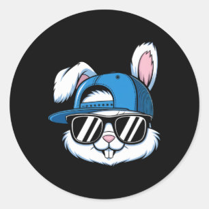 Bunny Face With Sungles For Boys Men Kids Easter D Classic Round Sticker