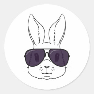 Bunny Face With Sungles For Boys Men Kids Easter D Classic Round Sticker