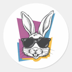 Bunny Face With Sungles For Boys Men Kids Easter D Classic Round Sticker