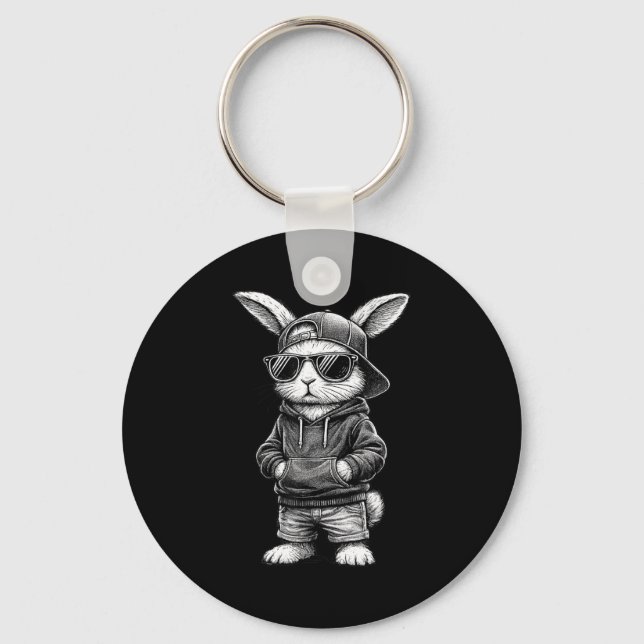 Bunny Face With Sungles Funny Easter Day For Boys  Key Ring (Front)