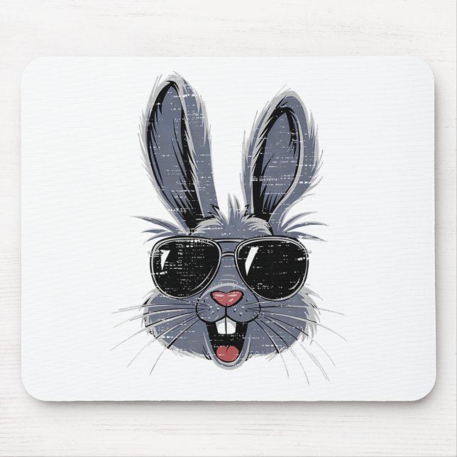 Bunny Face With Sungles Rabbit Easter Day Boys Tee Mouse Mat (Front)